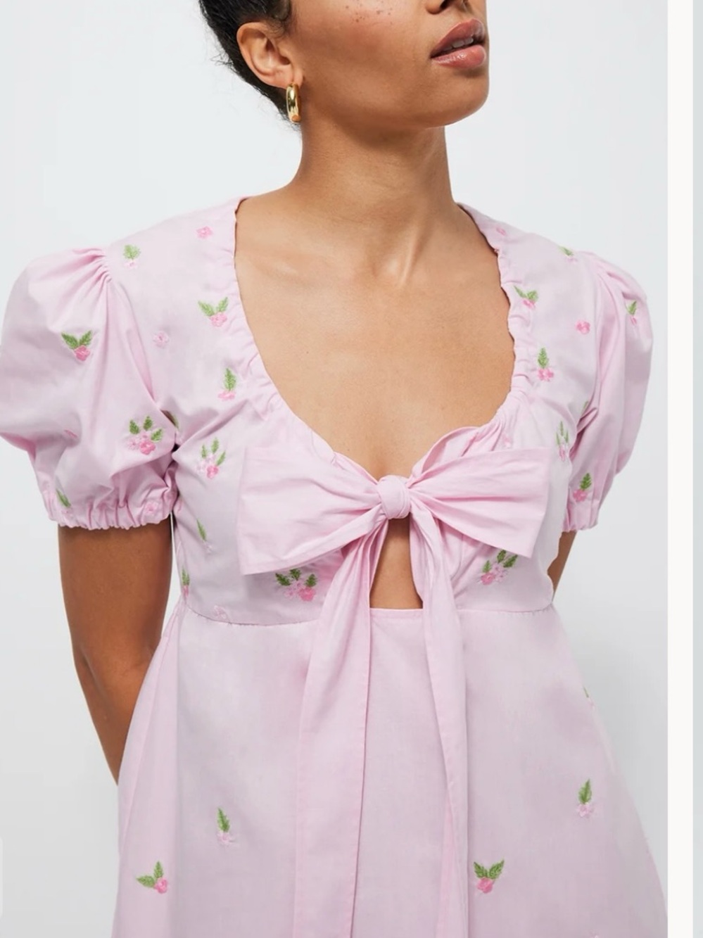 Fanm Mon Greta Pink Bow-Front Embroidered Mini Dress - Picture 5 of 10